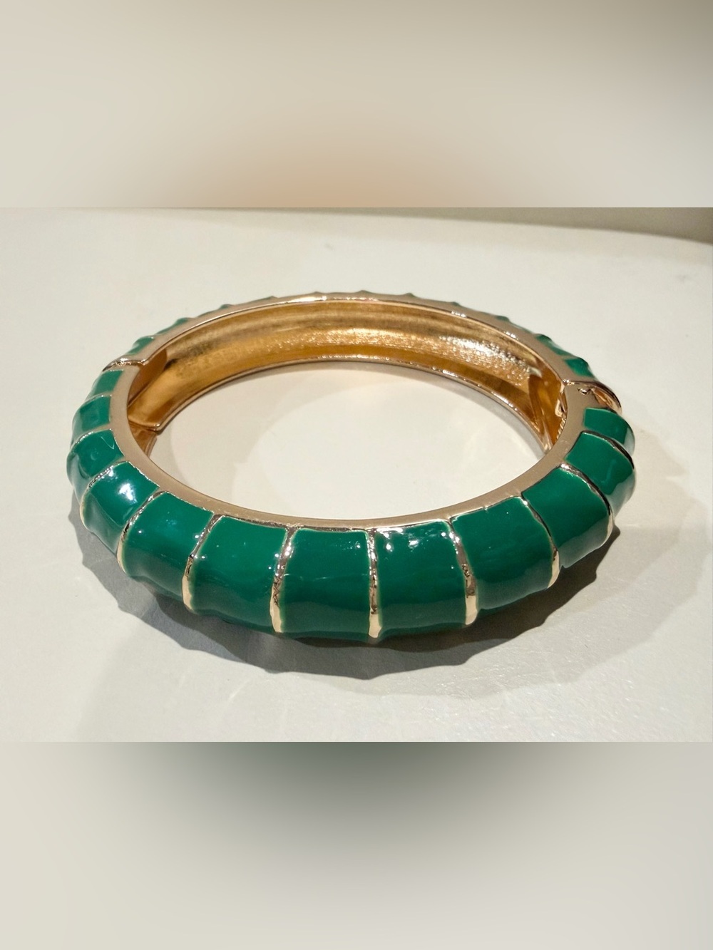 New Green Enamel Gold-Tone Bangle Bracelet